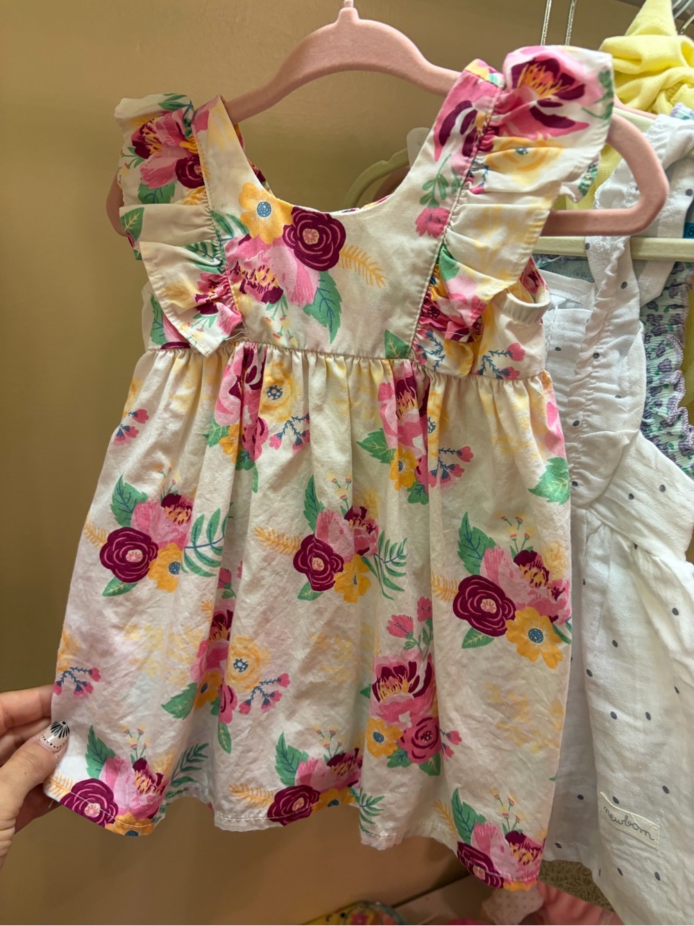 Ruffle Butts Floral Ruffle-Shoulder Dress - Pink, Yellow & Green